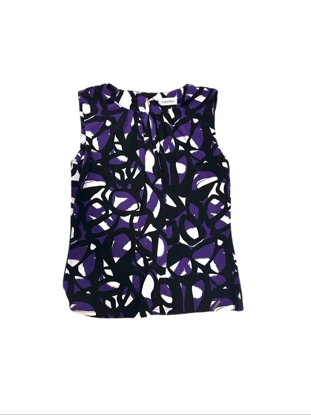 Calvin Klein Sleeveless Purple and Black Abstract Top Sz P